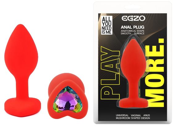 Силиконовая анальная пробка EGZO - Silicone Red Heart Plug Rainbow, size S Sex Aura