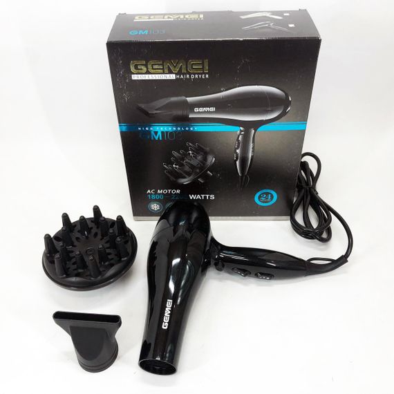 Фен для разных типов волос Gemei GM-103 2200 Вт, Хороший фен для дома Малошумный укладки волос UX-64 | Зображення 9