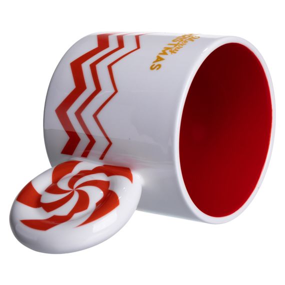 Чашка фарфоровая новогодняя Merry Christmas 400 мл Белая с красным Yiwu FM-CS-51WR | Зображення 1
