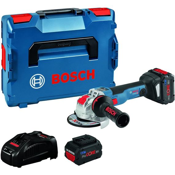 Шліфмашина кутова акумуляторна Bosch 18V-10, 18V, 125 мм, 9000 об/хв, 2x5.0 Ач. L-BOXX 136, Вага: 0.89 кг (0.601.9J4.004)