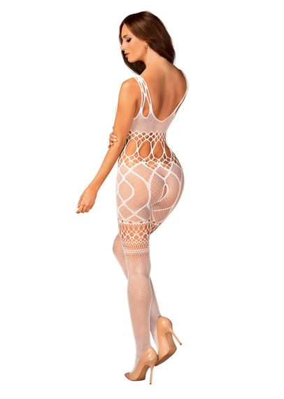 Сітчастий бодістокінг з імітацією топа та шортів Obsessive Bodystocking G330 S/M/L, white, з доступо | Зображення 3