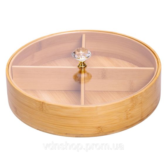 Менажница деревянная на 4 секции с крышкой для закусок Ø25 (см) круглая HB-40-3
