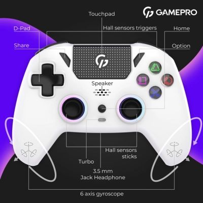 Геймпад GamePro GPS13W BT 5.3/USB/PC/iOS/Android/PS3/PS4 RGB White (GPS13W) | Зображення 5