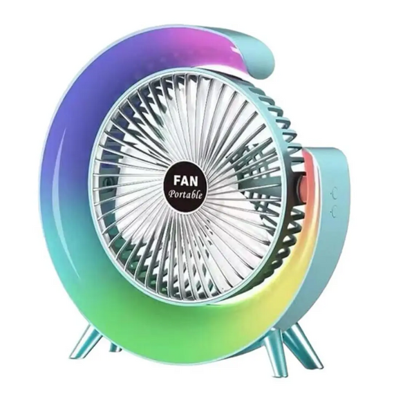 Настільний вентилятор з RGB-підсвіткою, акумуляторний із регулюванням швидкості від USB з обдувом | Зображення 1