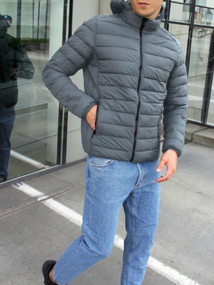 Мужская стеганая демисезонная куртка с капюшоном RD8777 цвет серый, размер M | Зображення 5