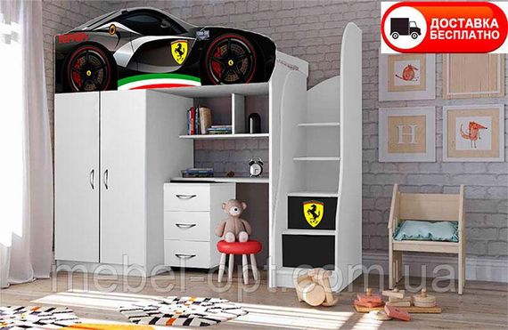Детская кровать-комната Bed-Room №1 Ferrari графит, спальное место 1700х800 мм