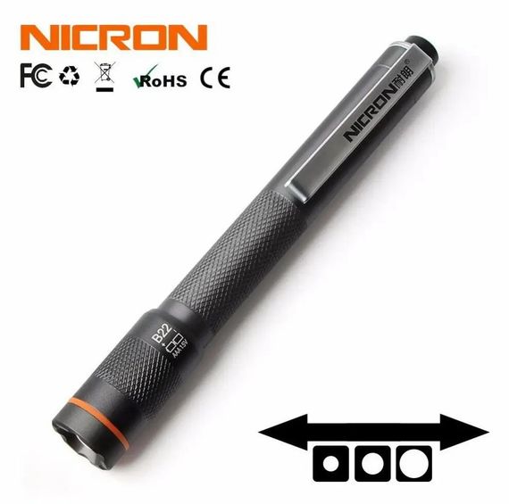 Ручний міні ліхтар із зумом NICRON B22W (120LM, HI CRI Lumileds LED, IPX5, Фокусування, Живлення 2*AAA) | Зображення 1