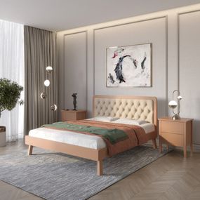 Полуторне дерев&#039;яне ліжко Mebigrand Токіо Коричневий (RAL8025)/Аляска 23 (Бежевий) 120х190 см (MBG-4888)