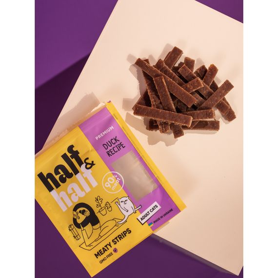 Ласощі HalfHalf м ясні смужечки для котів, із качкою 50 г | Зображення 1