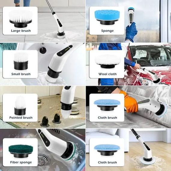 Електрична щітка для прибирання Cleaning Brush, набір 9 в 1, біла, товари для дому | Зображення 5