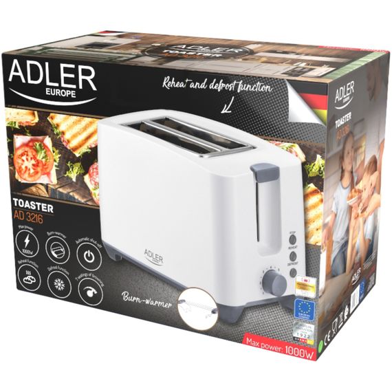 Тостер Adler AD 3216 white 1000Вт/2 відділення/7 режимів підсмажування/розморожування/підігрів булок | Зображення 7