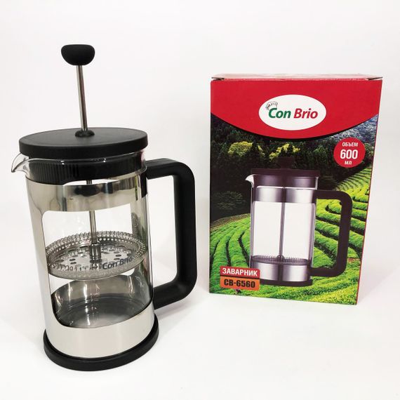 Френч-прес Заварник для чаю та кави Con Brio CB-6560 600 мл, Чайник заварювальний скляний якісний | Зображення 3