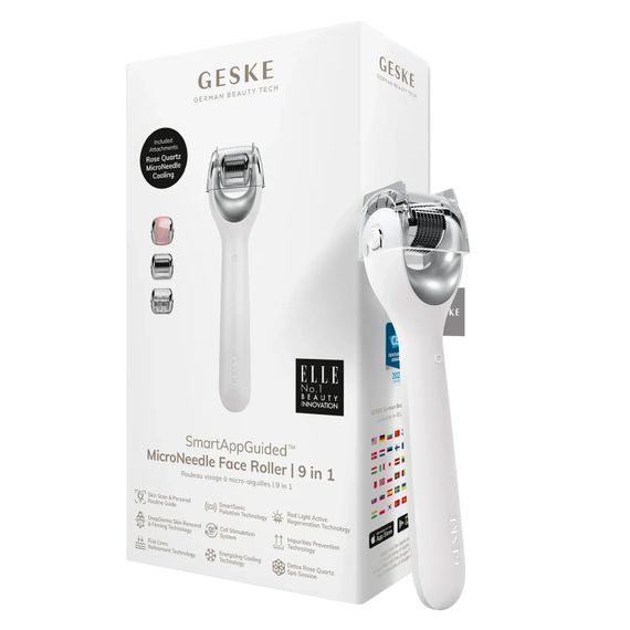 Электронный роллер для лица с микроиглами GESKE MicroNeedle Face Roller 9в1 gray, Белый