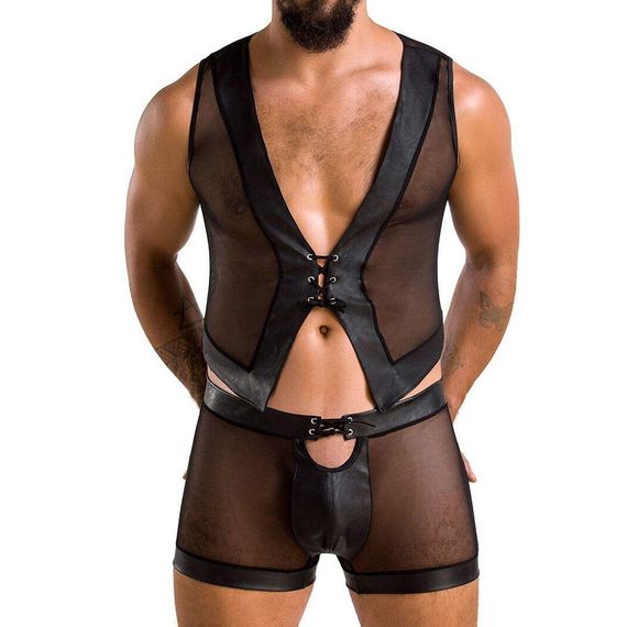 Комплект чоловічої білизни на шнурівці Passion Set William XXL/XXXL, чорний, жилет, боксери