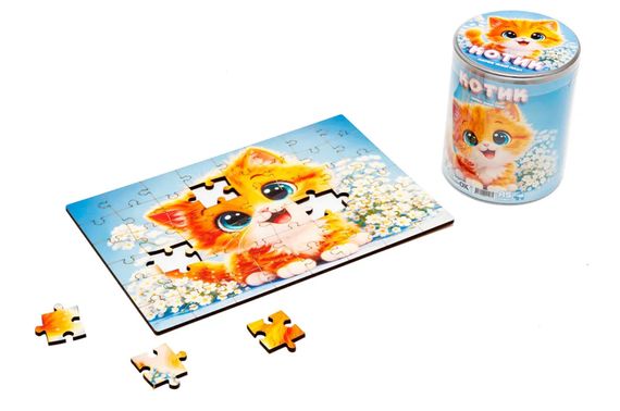 Пазл дерев'яний Puz-05001 Котик, А5 в тубусі PuzzleOk | Зображення 1