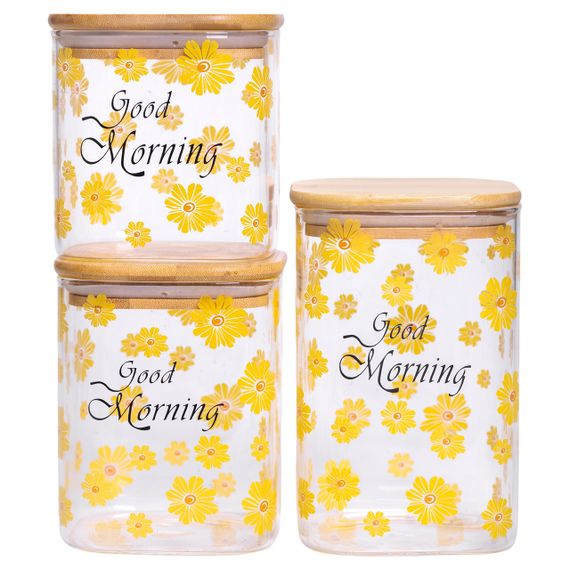 Банки для сипучих продуктів набір з 3 шт з бамбуковими кришками 700 (мл), 900 (мл), 1.2 (л) HP-33-3 | Зображення 5