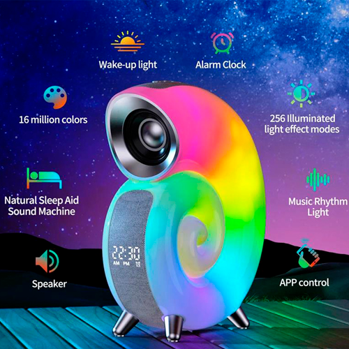 Акумуляторний настільний світильник RGB з годинником і будильником N70, Bluetooth колонка, 5 Вт | Зображення 7