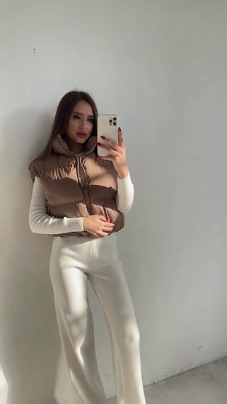 Женская стильная жилетка Мини цвет бежевый M-L | Зображення 4