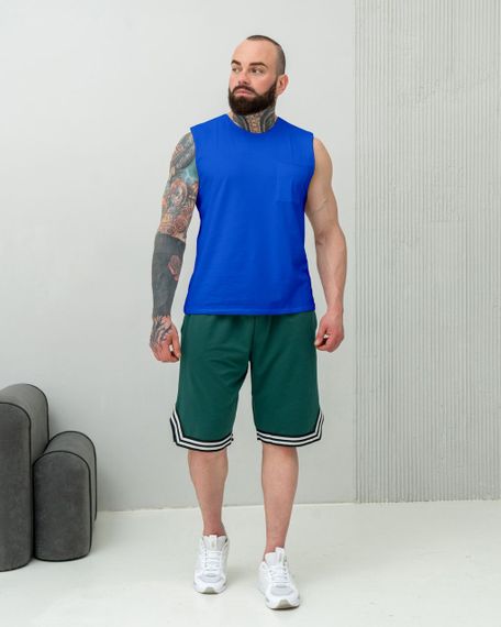 Мужской летний костюм майка и шорты BD0037 цвет синий + зеленый, размер XL