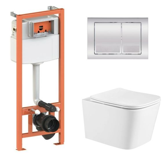 Набір Qtap Nest 4 в 1 підвісний унітаз Crow Ultra Quiet 490x360x290 + комплект інсталяції QT05335171W45125