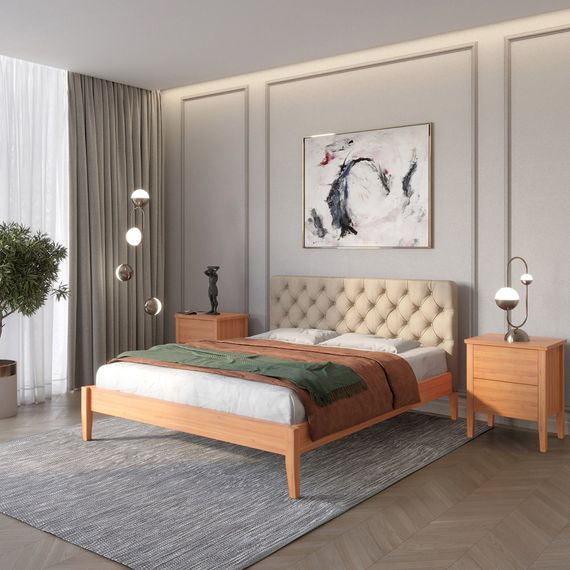 Двоспальне дерев&#039;яне ліжко Mebigrand Рим ДК Яблуня/Аляска 23 (Бежевий) Б3 160х190 см (MBG-5022)