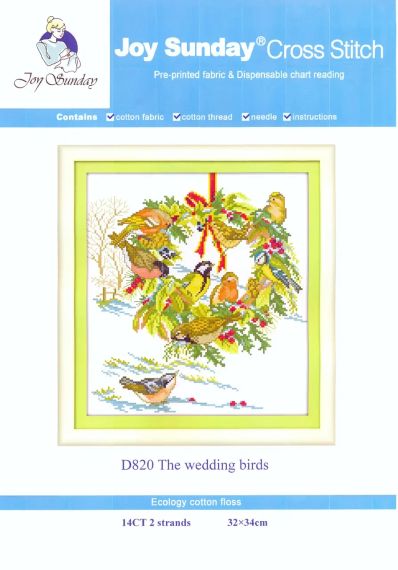 Набор для вышивания по нанесённой на канву схеме "The Wedding birds" .  AIDA 14CT printed, 32*34 см | Зображення 1