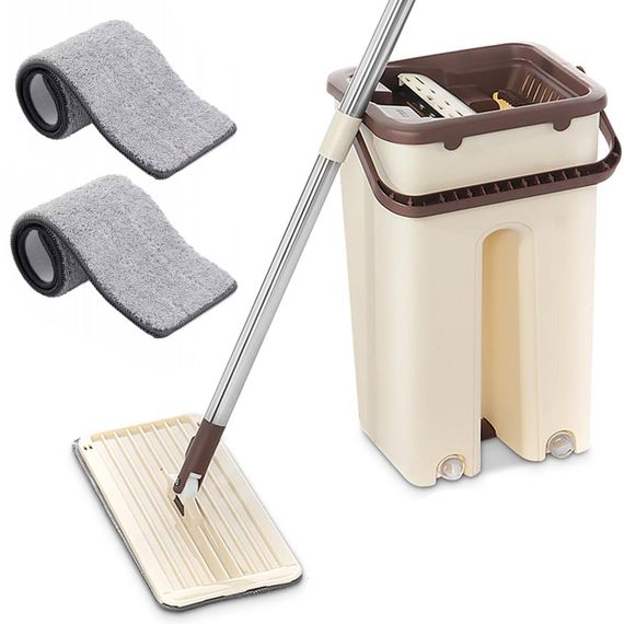 Комплект для прибирання швабра та відро 3,5л з автоматичним віджимом, Scratch Cleaning Mop, Бежевий / Швабра ледарка з відром