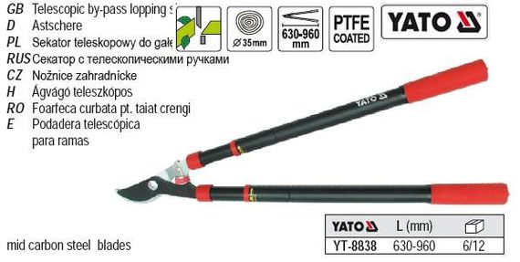Сучкорез YATO Польша секатор веткорез ручка телескоп l=630-960 Ø=35 YT-8838