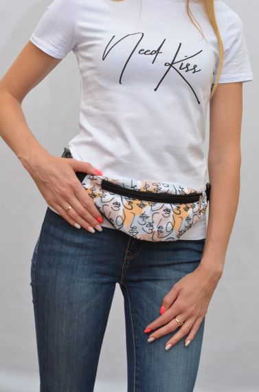 Сумка поясна бананка 4Profi Міні з принтом Сілует беж з одним відділенням 20395