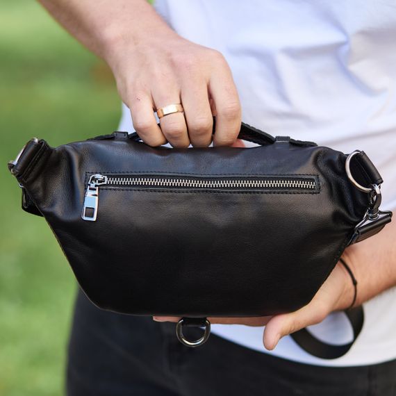 Стильна чоловіча бананка із натуральної гладкої шкіри з принтом NM-58744 | Зображення 5