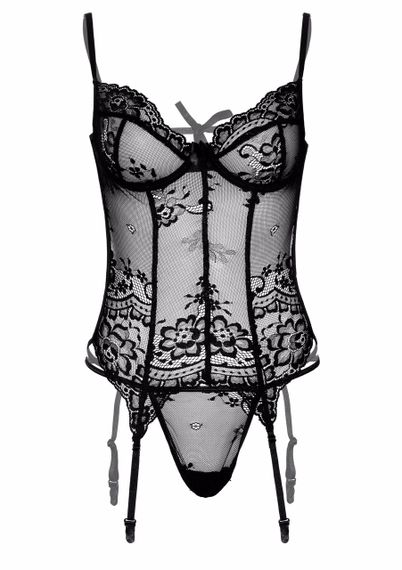 Корсет напівпрозорий Daring Intimates, зі стрінгами, чорний, S/M sexstyle | Зображення 4