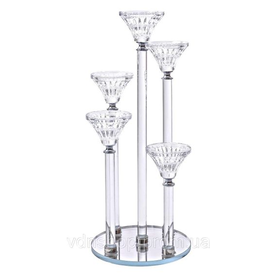 Підсвічник скляний на 5 свічок 16×37.5 см підсвічник декоративний прозорий на ніжці HP-4-18 | Зображення 3