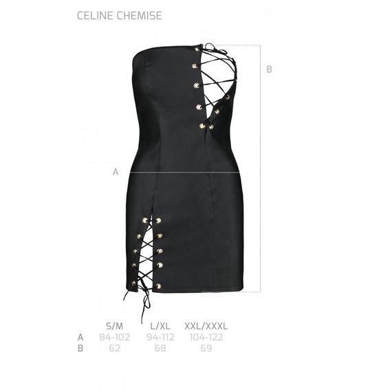 Мини-платье из экокожи Passion CELINE CHEMISE black L/XL, шнуровка, трусики в комплекте | Зображення 6