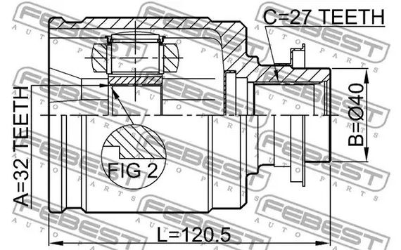 ШРКШ (ШРУС) внутрішній 32x40x27 HONDA ACCORD Mk V 96-, FEBEST (0311CRVLH) | Зображення 1