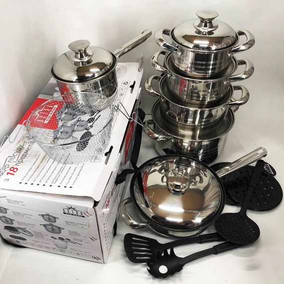 Набір посуду 18 предметів ASTRA A-2518, каструлі з нержавіючої сталі, каструлі з кришками, гарні каструлі | Зображення 6