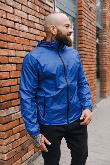 Мужская ветровка на молнии с капюшоном подкладка сетка цвет синий, размер L  BD0024 | Зображення 2