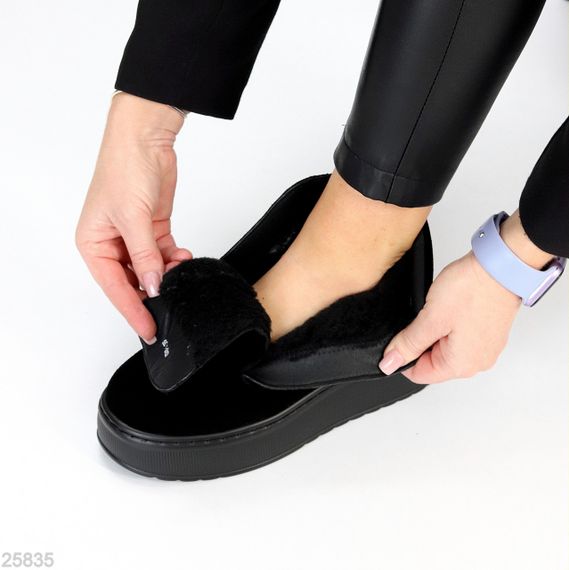 Модные замшевые зимние черные прошитые ботинки на платформе | Зображення 5