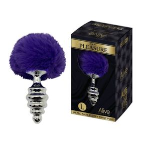 Анальна рельєфна пробка Alive Anal Pleasure з темно-фіолетовим хвостом, L sexstyle