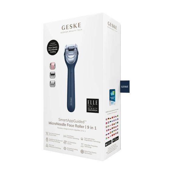 Електронний ролер для обличчя з мікроголками GESKE MicroNeedle Face Roller 9в1 gray, Синій | Зображення 7