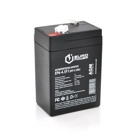 Аккумуляторная батарея EUROPOWER AGM EP6-4.5F1 6 V 4.5 Ah ( 70 x 47 x  100 (105) )  Black Q20