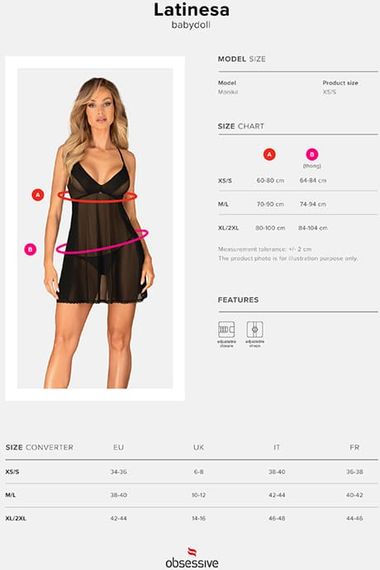 Сорочка Obsessive Latinesa babydoll Чорна XS/S | Зображення 6
