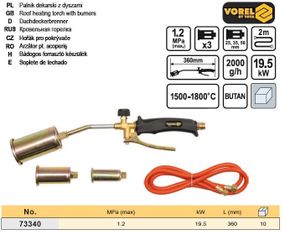 Паяльник газовий 360 мм лампа 3 наконечника шланг 2 м 1,2 МРа VOREL-73340