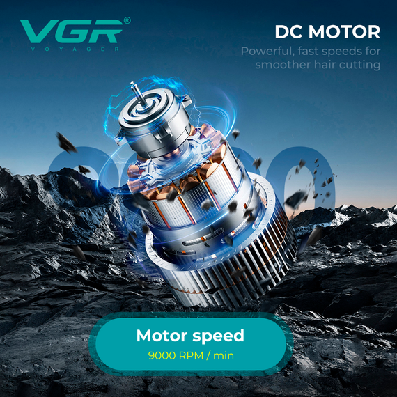 Триммер для стрижки VGR V-299 BLACK, 4 насадки, 9000RPM, 2000 mAh, 5 уровней скорости, LED дисплей | Зображення 6
