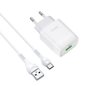 МЗП Hoco C72Q Glorious QC3.0 18W (1USB-A) + кабель USB to Type-C Білий