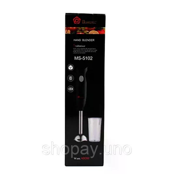 Погружной блендер DOMOTEC MS-5102 черный 400 Вт • Ручной кухонный блендер с нержавеющей насадкой и мерным стаканом | Зображення 3
