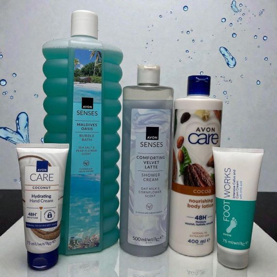 Подарочный набор «Тропический релакс» Avon Senses | пена для ванны, гель и крем для душа, лосьон для тела, кремы для рук и ног