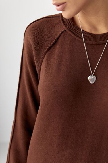 Трикотажна довга сукня вільного фасону - коричневий цвет, ONE SIZE (є розміри) | Зображення 3