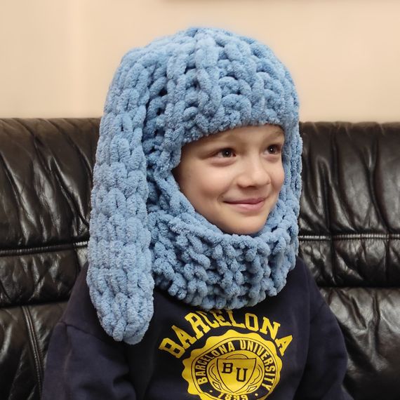 Балаклава з вушками зайчика Alize Puffy (ручна робота), колір 280 плюшева