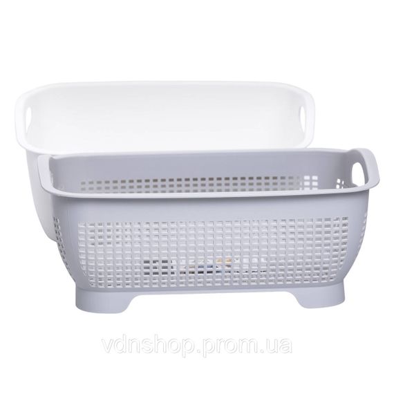 Кошик-друшлак 2 в 1 для миття овочів, фруктів і зелені 29,5×21×11 (см) Сірий HP-45-6G | Зображення 2