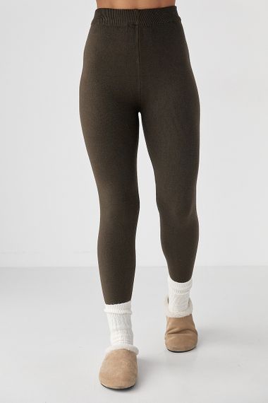 Трикотажні лосини з начосом - коричневий цвет, ONE SIZE (є розміри)